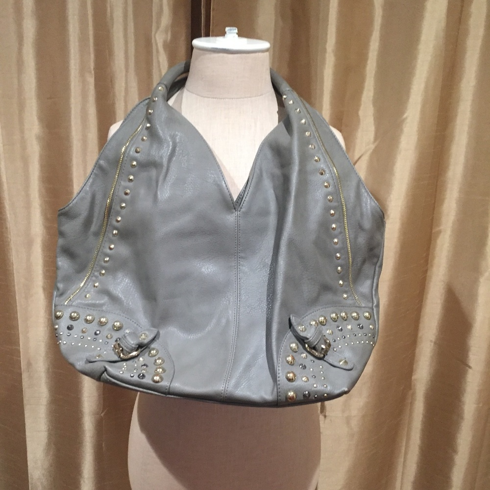 Big Buddha Gray Studded Hobo Bag
